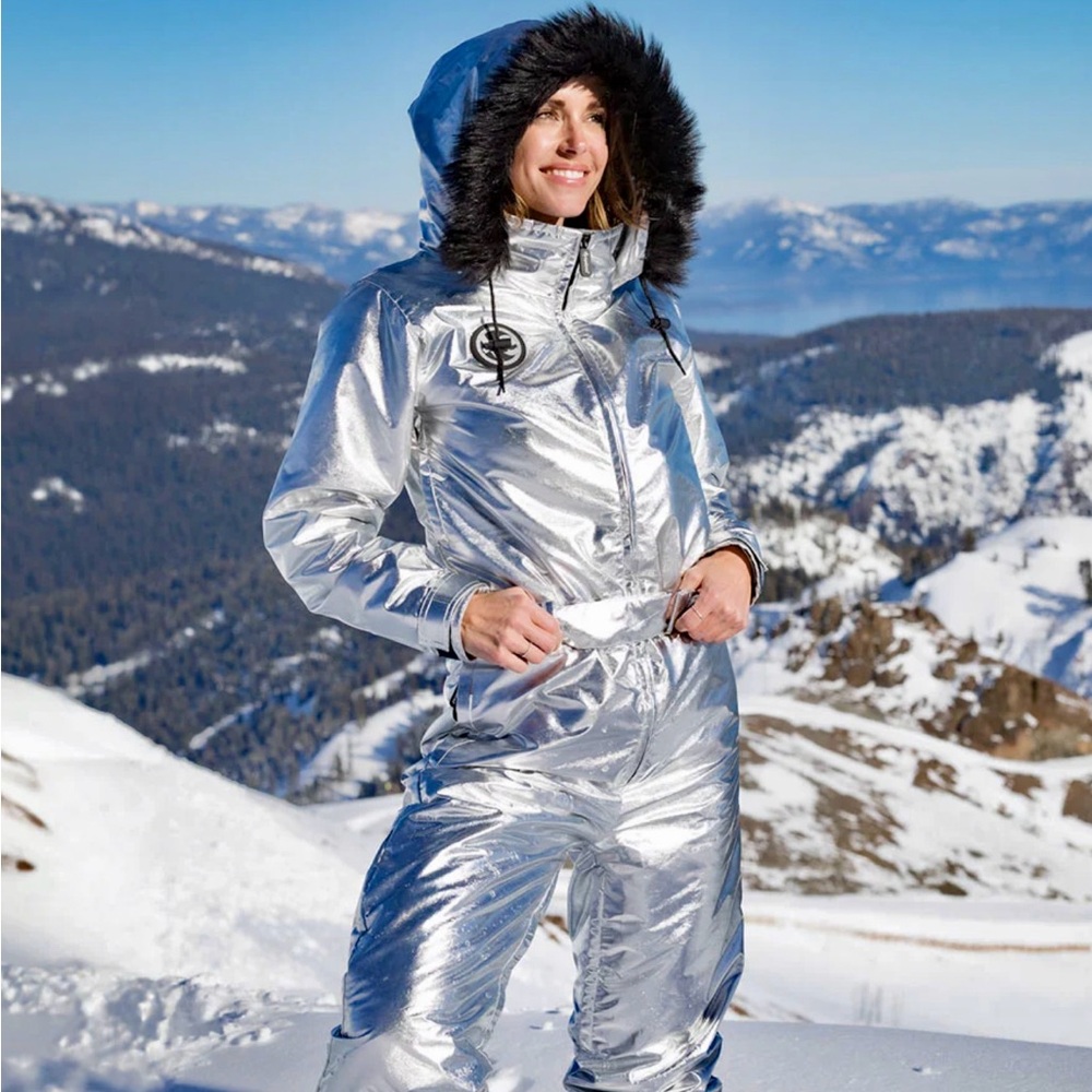 Tipsy Elves Metallic Silver Bullet ski/snow suit